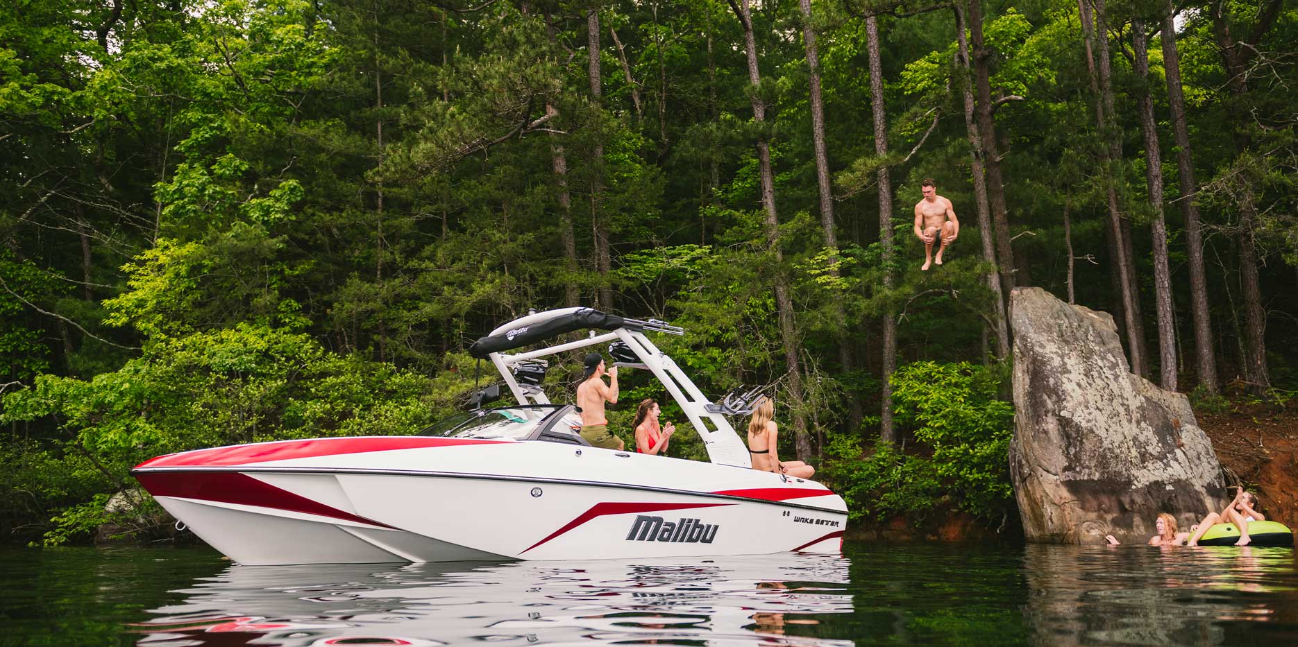 Rock jumping in the Malibu Boats 21 VLX