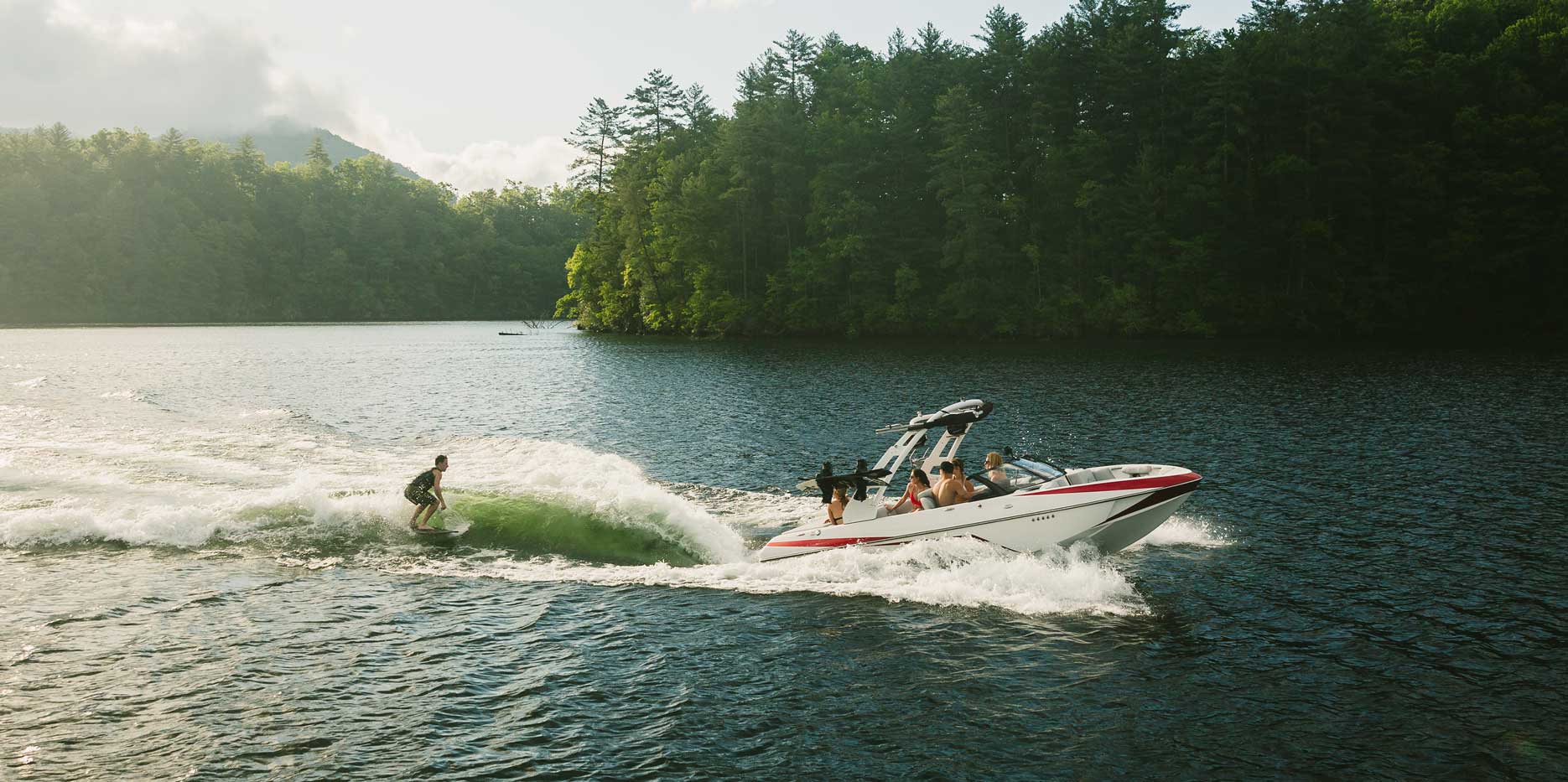 Malibu Boats 21 VLX surf gate sets up for incredible wakesurfing.