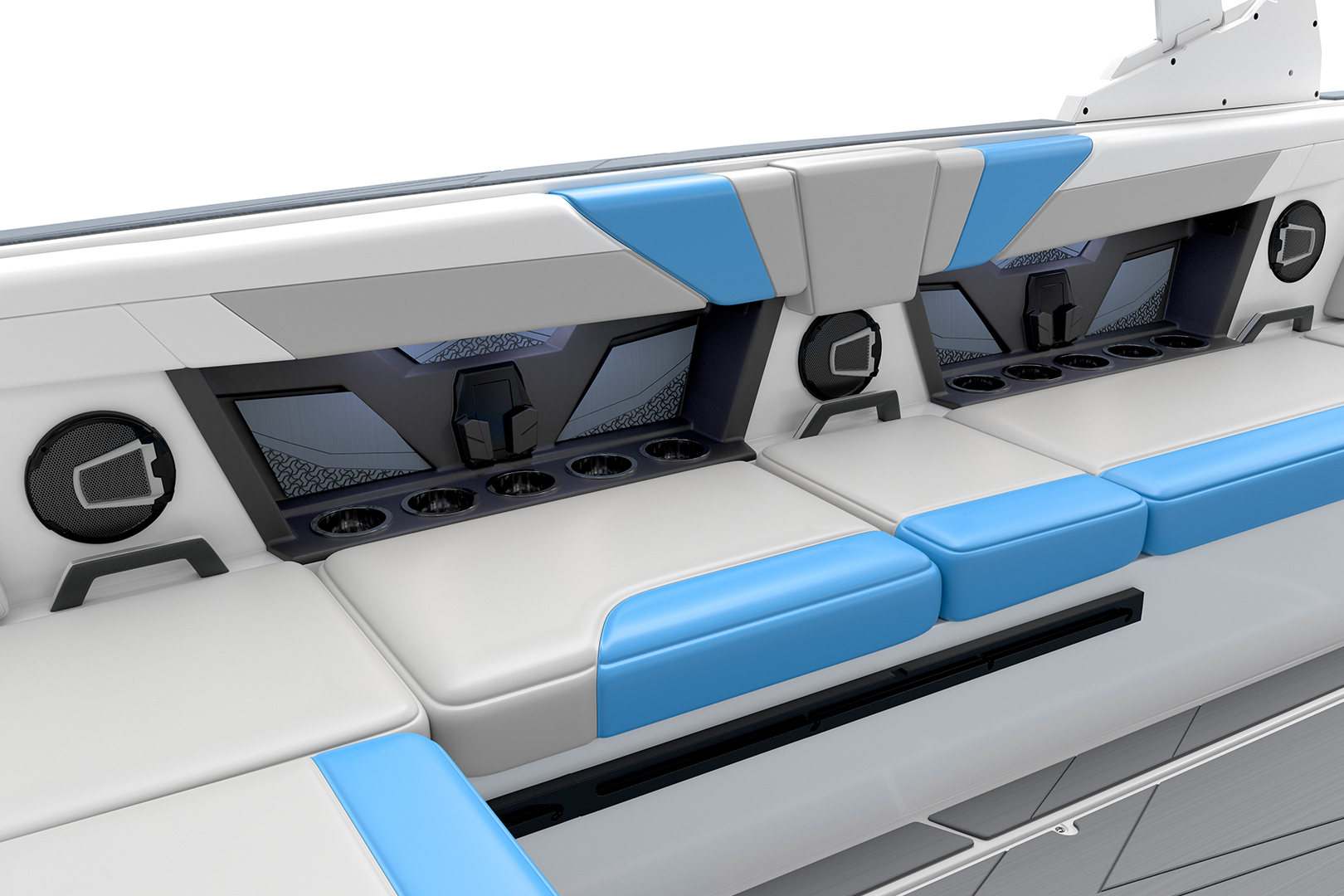 Close-up view of the 2026 Axis T250 lounge area featuring plush seating, soft grip flooring, and ample space for up to 18 passengers.