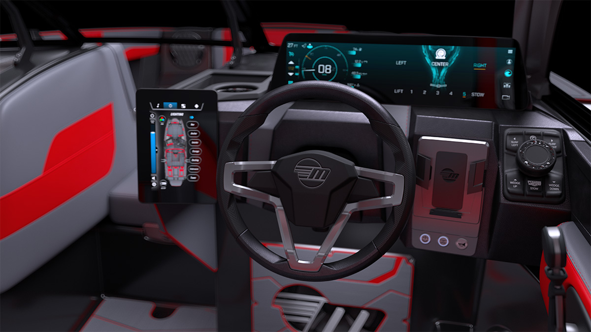 The 23 MXZ is the epitome of luxury and the helm is no exception. With one-touch wakesurfing and wakeboarding presets, you will be ready to ride in no time.