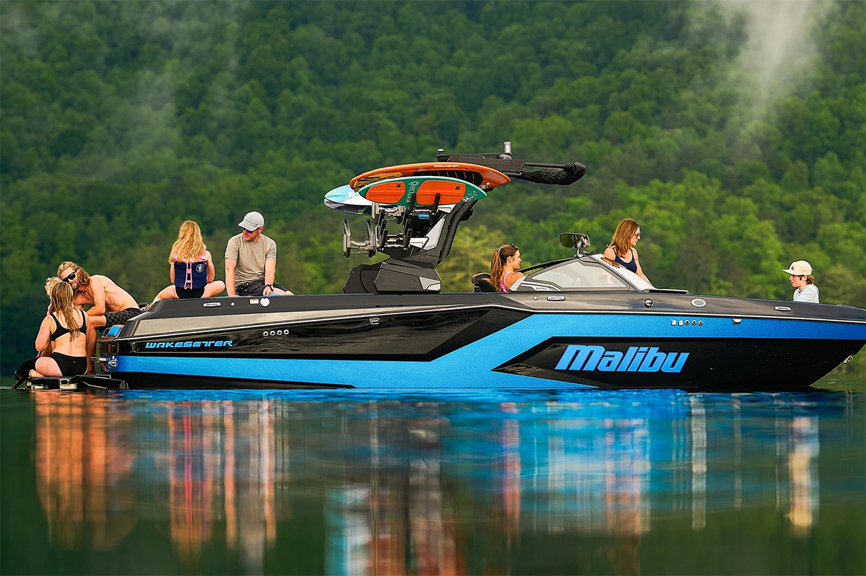 boat on water with family